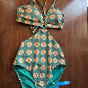 Cupshe Teal and Orange Geometric Swimsuit